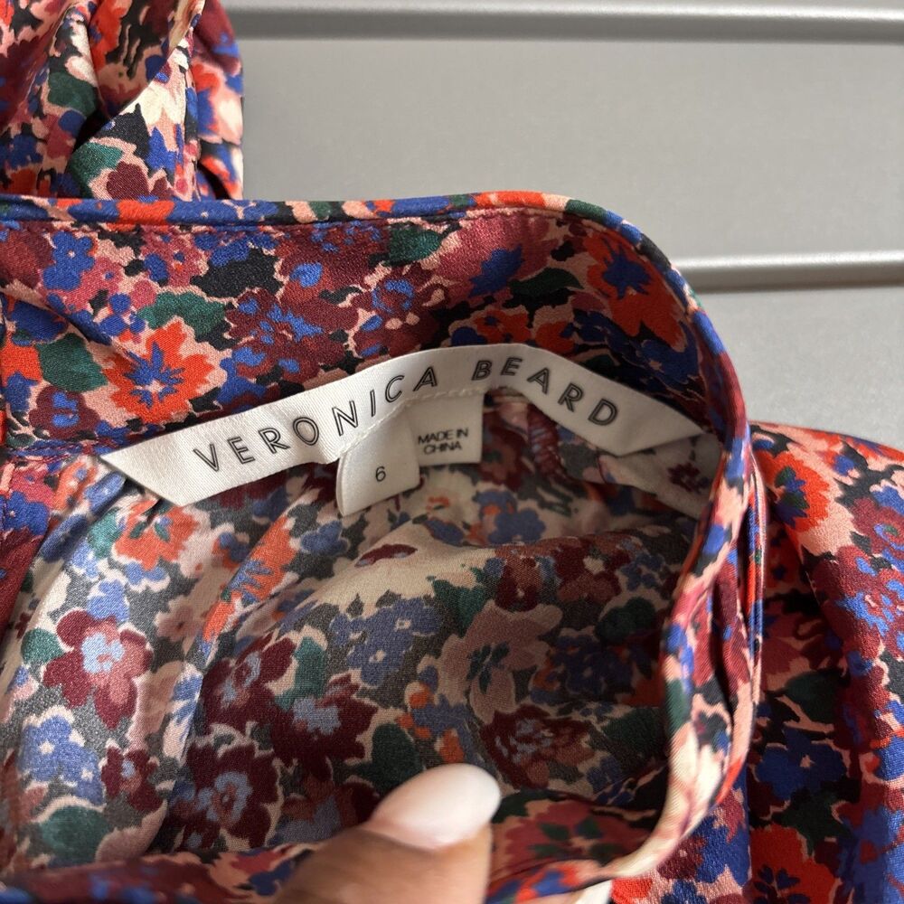 Veronica Beard Blouse Womens Size 6 Multicolor High Neck Blouse Floral Silk - Picture 4 of 9